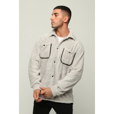 Owut Collection Erkek Gri Oversize Cepli Peluş Hırka