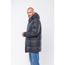 Kevin K236 Erkek Siyah Kapşonlu Kaban