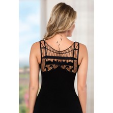Hmd Kadın Siyah Lcyra Süprem Penye Dantelli Sırt Dekolteli Atlet T-Shirt EDY2470-2471