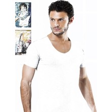 Hmd Erkek Siyah,beyaz,gri Melanj 3 Lü Karma Paket Derin Bisiklet Yaka Kısa Kol Likralı Tshirt EDY714-715