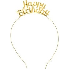 Parti Furyası Happy Birthday Taç ve Kuşak Seti Doğum Günü Set Beyaz Kumaş Gold Taç