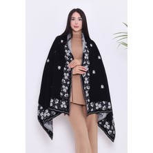 Panşalço Güllü Model-Kadın,genç,anne,triko Omuz Şalı- Siyah- Kemik