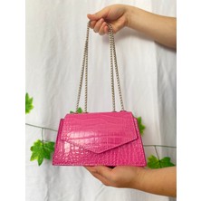 Aylacan Fashion Pembe Kol Çantası Gümüş Zincirli