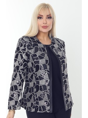 Ladies First Büyük Beden 3784 Lacivert Ceket+Bluz Takım