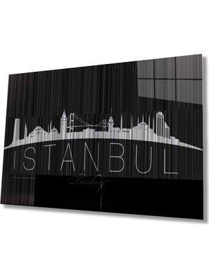 Miray Life Istanbul Turkey Yazılı Siyah Beyaz  Cam Tablo