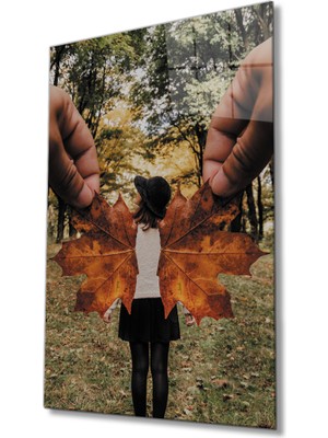 Miray Life Yaprak Kanatlı Kadın Cam Tablo