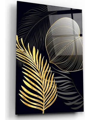 Miray Life Gold Yapraklar Cam Tablo