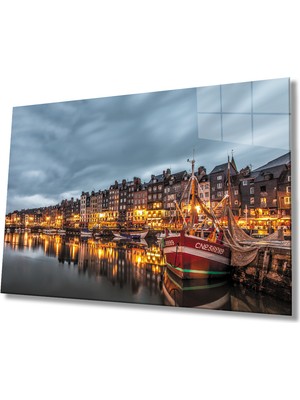 Miray Life Gün Batımı Deniz Şehir Cam Tablo   Sunset Sea City Table