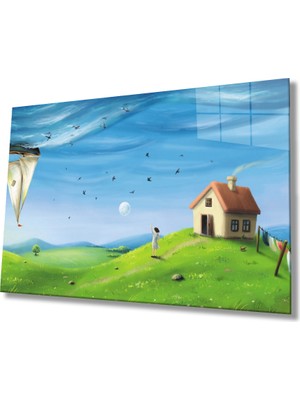 Miray Life Suluboya Manzara  Yeşil Cam Tablo