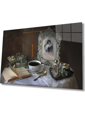 Miray Life Kitap Inci Natürmort Cam Tablo   Book Pearl Still Life