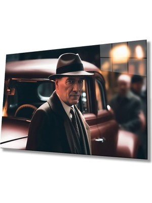 Miray Life Yapay Zeka Atatürk Portresi Cam Tablo Ev ve Ofis Duvar Dekoru