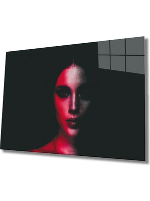 Miray Life Kırmızı Siyah Kadın Yüzü Cam Tablo