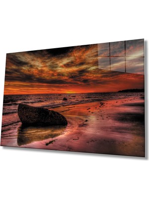 Miray Life Gün Batımı Deniz  Taş Cam Tablo   Sunset Sea Stone Table