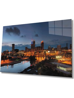 Miray Life Gün Batımı Şehir Cam Tablo   Sunset City Table