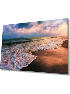 Miray Life Gün Batımı Deniz Sahil Dalga Manzaralı Cam Tablo