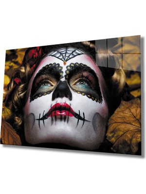 Miray Life Şeker Kafatası Kadın Cam Tablo Sugar Skull