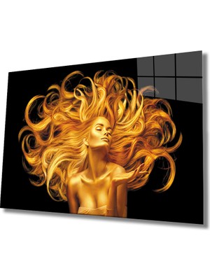 Miray Life Altın Kadın Cam Tablo Golden