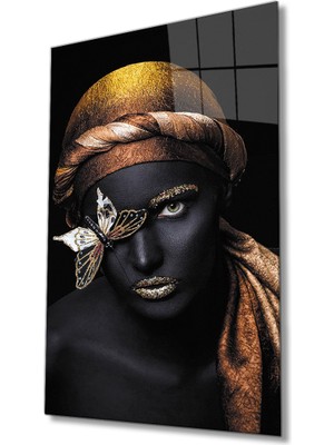 Miray Life Siyah Kadın Altın Kelebek Cam Tablo