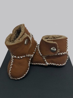 TUĞBİŞ Bebek Deri Çift Çıtçıtlı Bebek İlk Adım Ayakkabısı Patiği NG3026