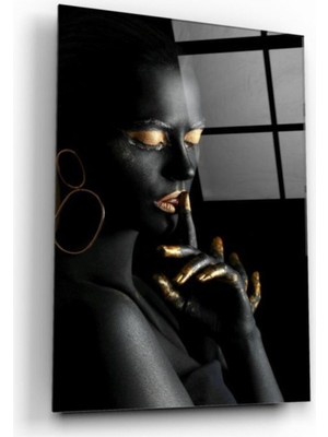 Miray Life Gold Kadın Desenli Cam Tablo