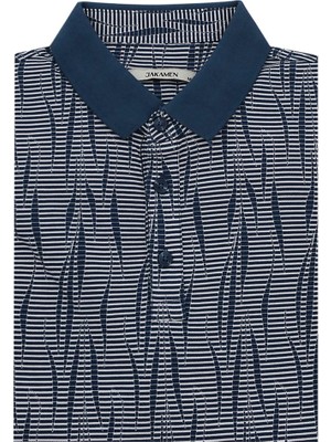 Jakamen Lacivert Slim Fit Desenli Triko Polo Yaka T-Shirt