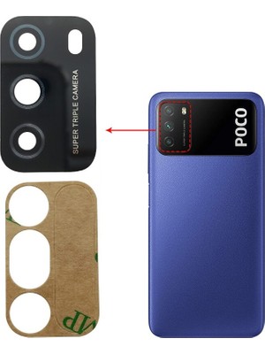 Fodos Xiaomi Poco M3 Kamera Lensi Cam - Kamera Camı - Yapışkanlı M2010J19CG Uyumlu