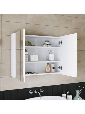 Banos Banyo Kulpsuz Tek Kapaklı Mat Beyaz Mdf 80 Cm Aynalı Banyo Üst Dolabı