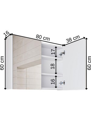 Banos Banyo Kulpsuz Tek Kapaklı Mat Beyaz Mdf 80 Cm Aynalı Banyo Üst Dolabı