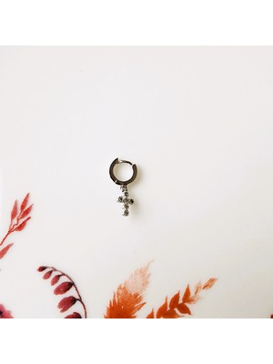 Heppii Gümüş Haç Piercing  Tragus Helix Kıkırdak Zirkon Cross Piercing
