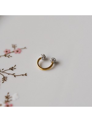 Heppii 8 mm Gold Iki Ucu Taşlı Cerrahi Çelik Tragus Helix Piercing Kıkırdak Septum