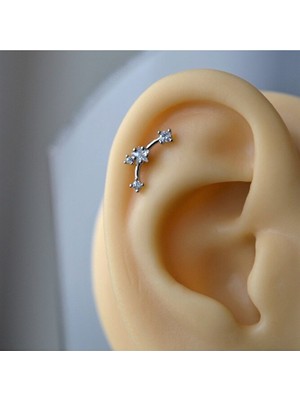 Heppii Gümüş Renk Cerrahi Çelik Taşlı Mini Yıldızlar Helix Piercing Lob Kıkırdak Tragus