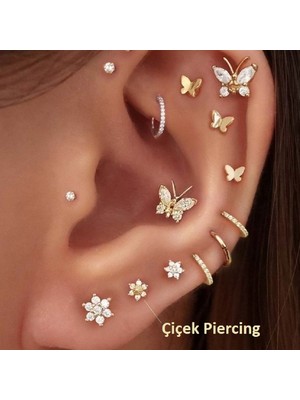 Heppii Cerrahi Çelik Arkası Düz Çiçek Tragus Piercing Helix Conch Daith