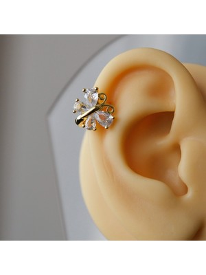 Heppii Gold Çelik Kelebek Helix Küpe Helix Piercing Lob