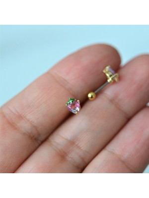 Heppii Cerrahi Çelik Pembe Çilek Piercing Helix Lob Kıkırdak Tragus