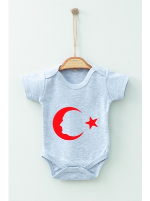 Ada Bebek Çocuk Adabebek  Pamuk Organik Ay Yıldız Desenli Kısa Kollu Body Badi Bebek Zıbın