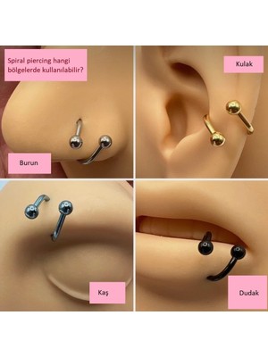 Heppii Gold Renk Cerrahi Çelik Spiral Piercing Kulak Dudak Burun Kaş Kıvrımlı Piercing