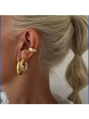 Heppii Gold Renk Deniz Kabuğu Model Earcuff Sıkıştırma Kıkırdak Küpe