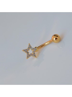 Heppii Yıldızlı Göbek Piercingi Çelik Gold Renkli Minimal