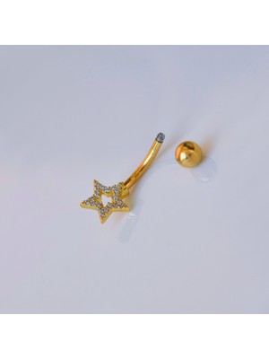 Heppii Yıldızlı Göbek Piercingi Çelik Gold Renkli Minimal