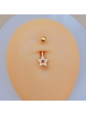 Heppii Yıldızlı Göbek Piercingi Çelik Gold Renkli Minimal