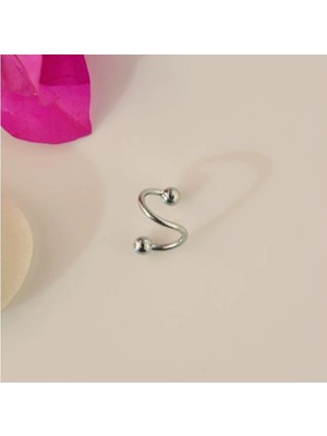 Heppii Silver Renk Cerrahi Çelik Spiral Piercing Kulak Dudak Burun Kaş Kıvrımlı Piercing