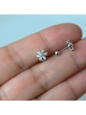 Heppii Gümüş Renk Cerrahi Çelik Çiçek Piercing Helix Lob Kıkırdak Tragus