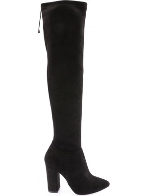 DGN 01 Kadin Strech Detayli Sivri Burun Knee High Topuklu Çizme