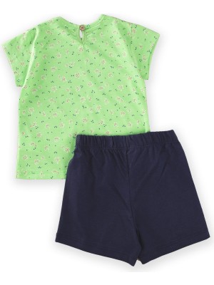 Desenli Kısa Kol Kız Pijama Takım 2-8 Yaş Yeşil