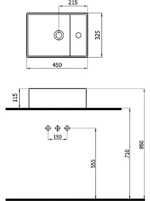 Newarc Minline Tezgah Üstü Plus Lavabo 32.5X45X14 cm