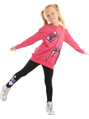 Denokids Kanka Kediler Kız Çocuk T-shirt Tayt Takım