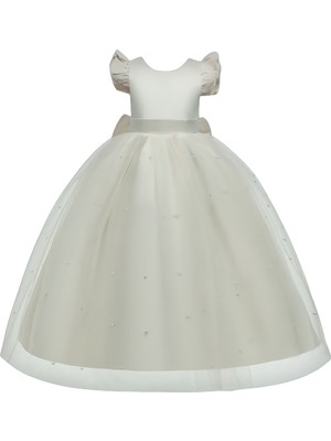 NSM Life Kız Çocuk Beyaz Uzun Etek Yılbaşı Mezuniyet Doğum Günü Parti Abiye Elbise