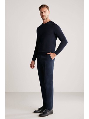 Hemington Slim Fit Bisiklet Yaka Lacivert Merino Yün Triko