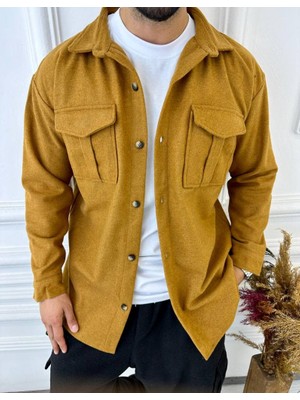 Elku Moda Kaşe Oversize Çift Cepli Salaş Kalın Ceket Gömlek
