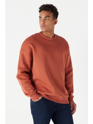 Altınyıldız Classics Erkek Açık Kahve Oversize Fit Bol Kesim Pamuklu Içi Polarlı 3 Iplik Bisiklet Yaka Sweatshirt